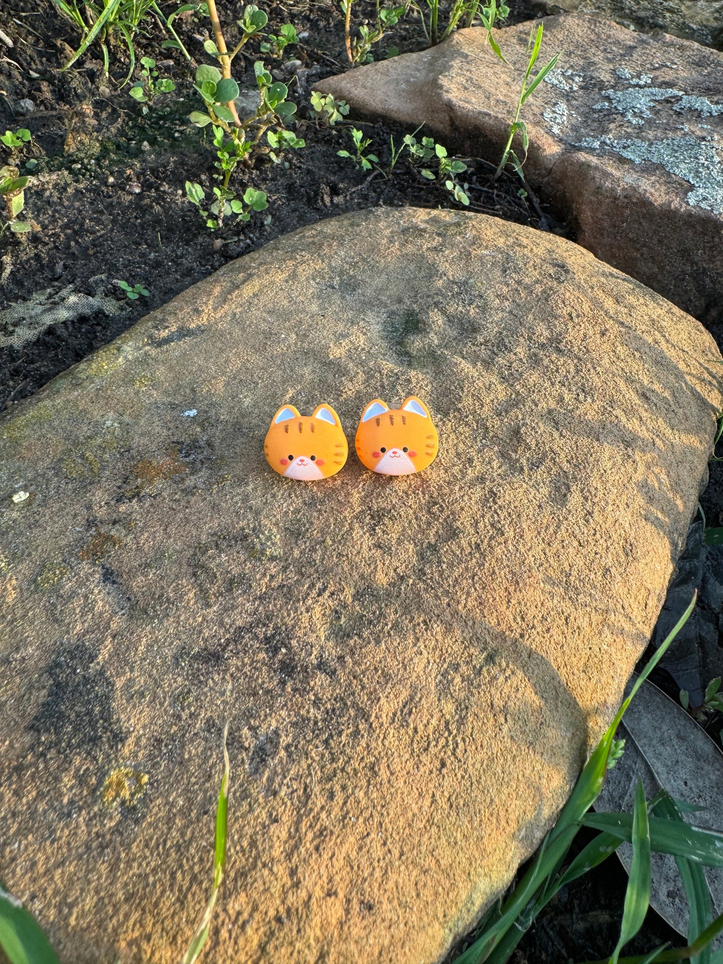 Orange Cat Kitty Stud Post Earrings