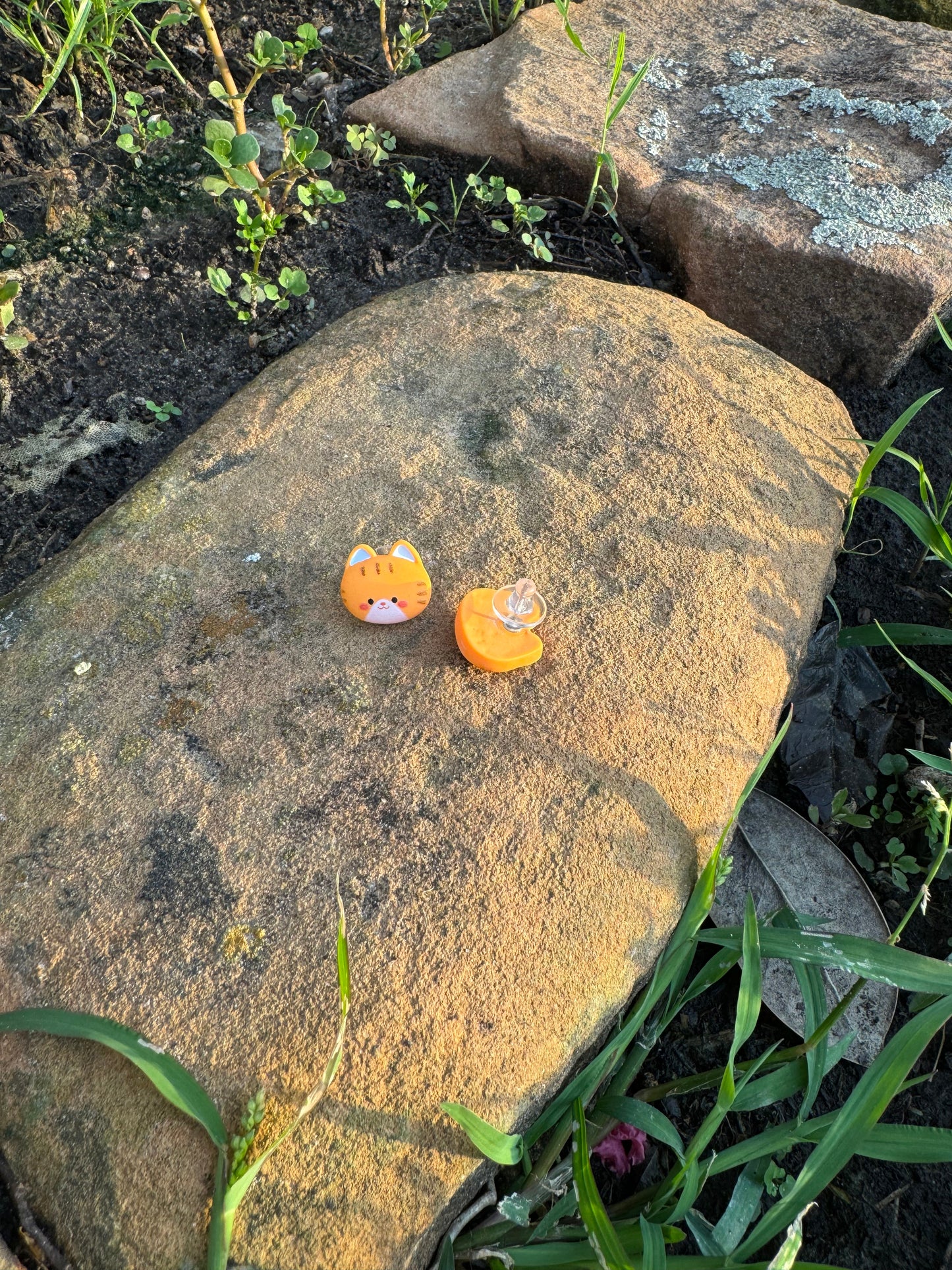 Orange Cat Kitty Stud Post Earrings