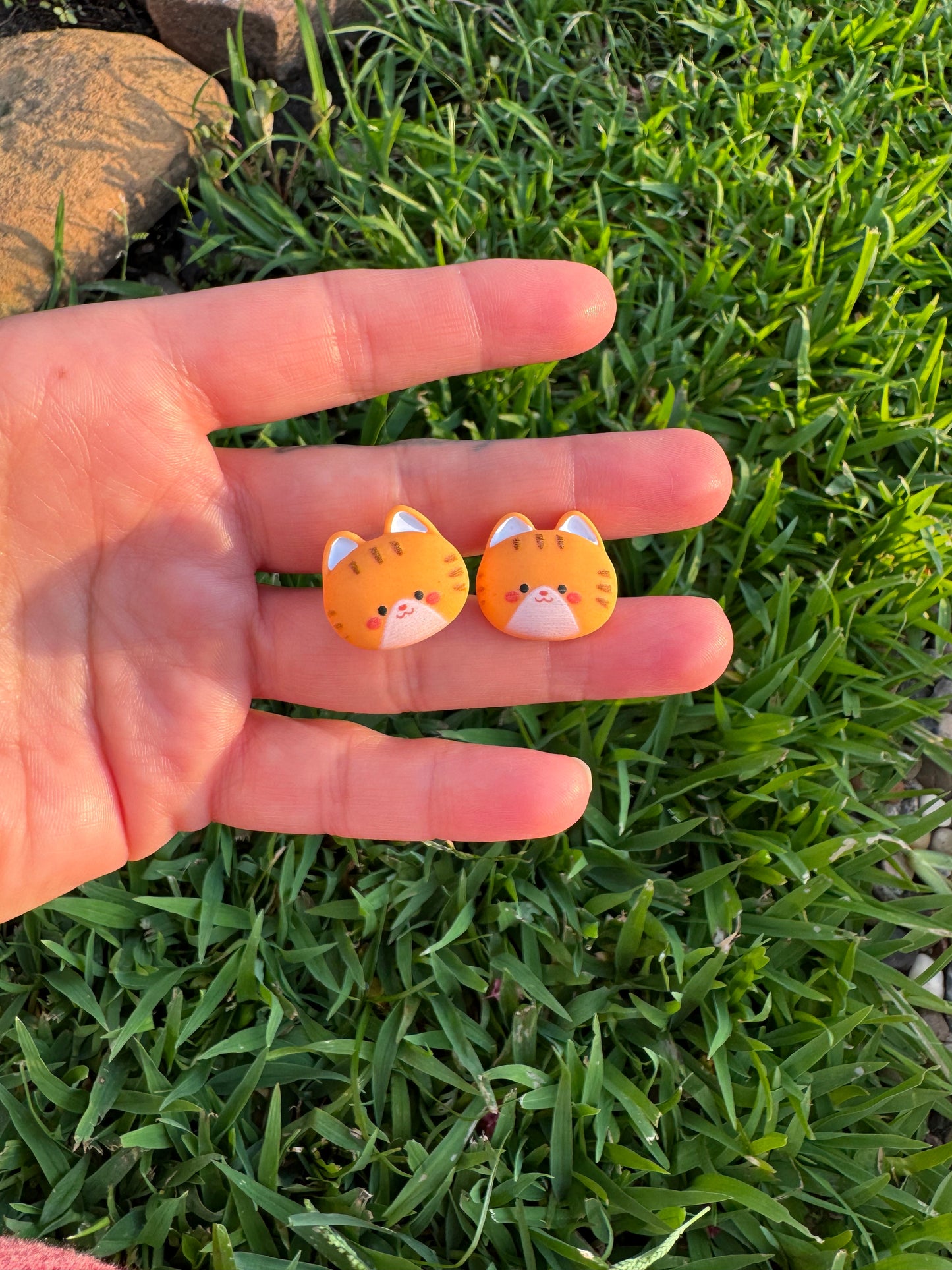 Orange Cat Kitty Stud Post Earrings