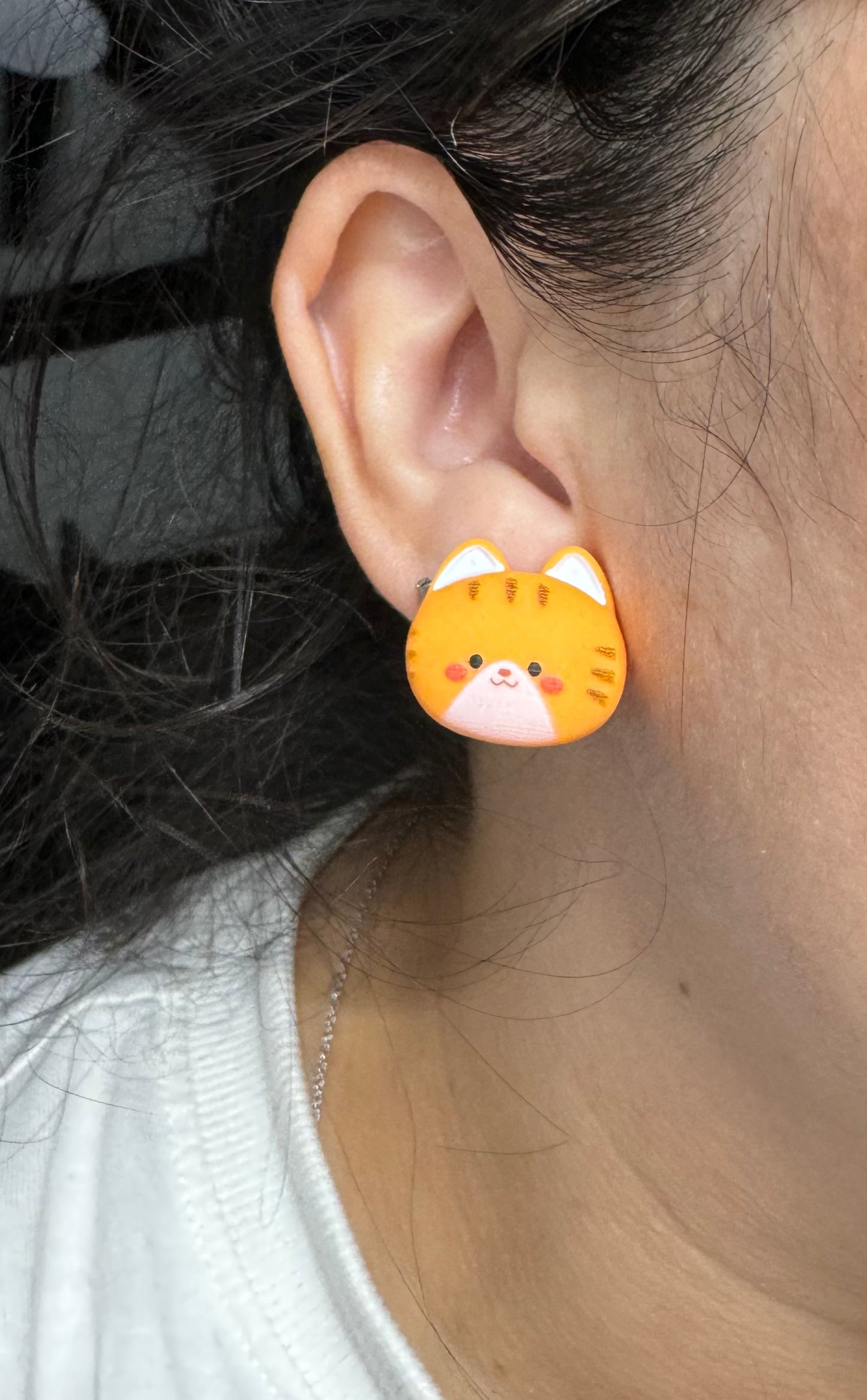 Orange Cat Kitty Stud Post Earrings