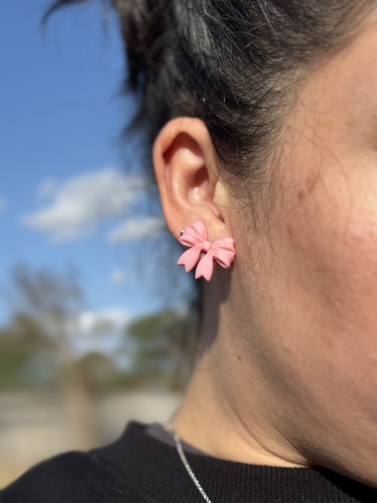 Pink Posey Bow Stud Earrings Bow Post Earrings