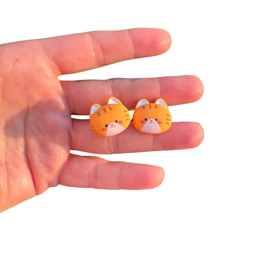 Orange Cat Kitty Post Studs Earrings Jewelry Gift 