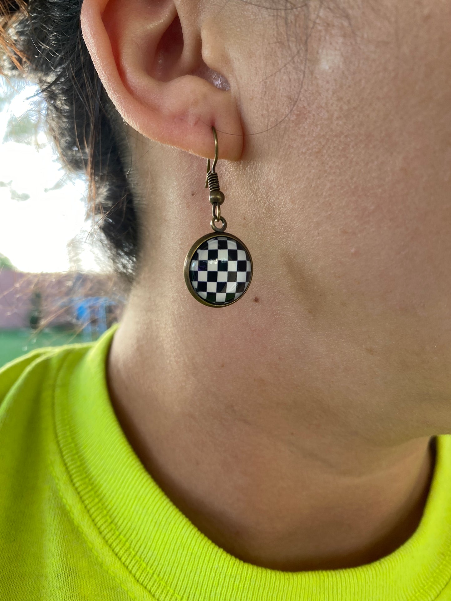 Checkered Black and white Dangle Earrings