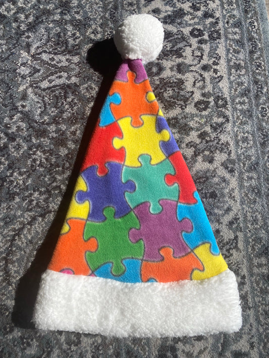 Puzzle piece Autism Awareness Santa Hat